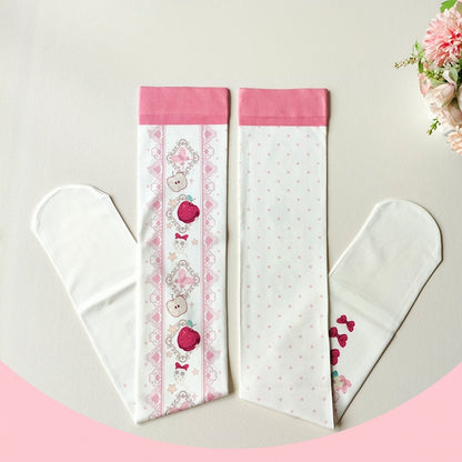 Red Apple and Bow Print Over Knee Stockings