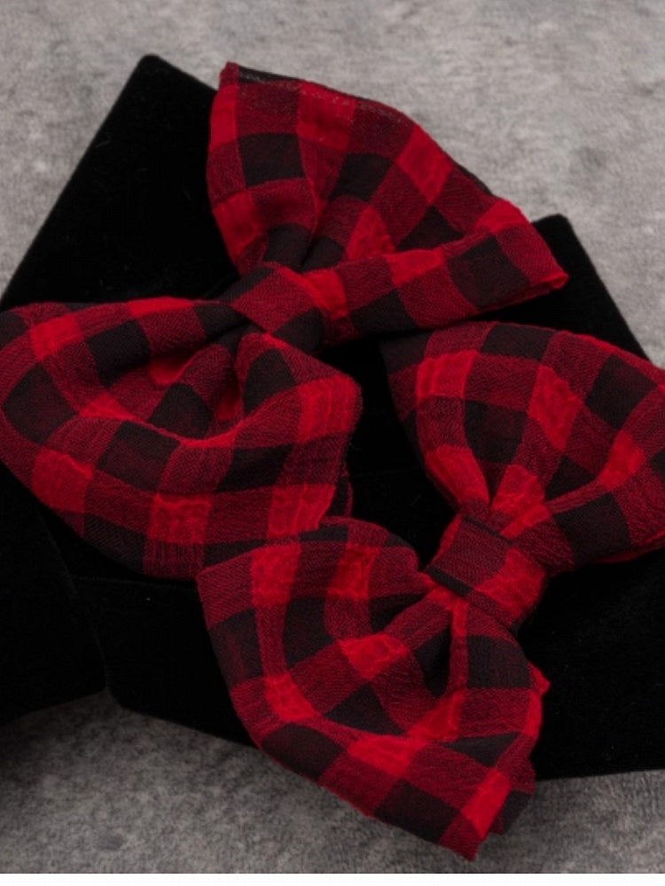 Black Bowknot With Double Red Plaid Pattern Bowknots And Pins Details Clip
