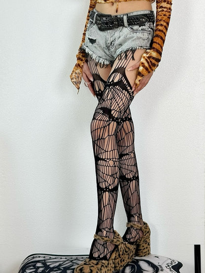 Black/White Y2K Cut-out Design Suspender Stockings