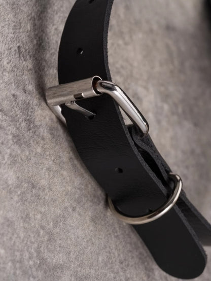 Black Gothic Butterfly Applique Studs Decorated Tie PU Choker