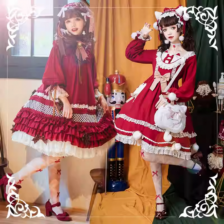 Red/Black Bows Crisscorss Banded Lolita Over Knee Stockings