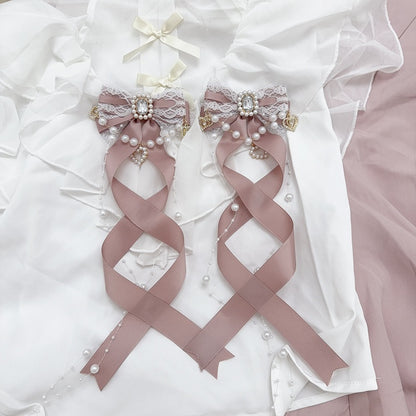 Six Colors Jirai Kei Ribbon Bow Hairclips Seiso Style with Long Spiral Tails for Ponytail