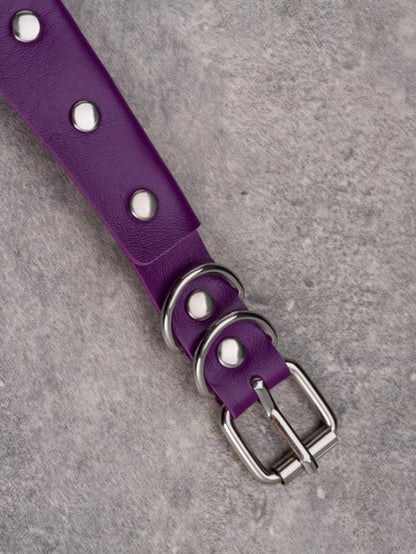 Purple Gothic Rhinestone Decorated Heart Pendant Studs Details Choker