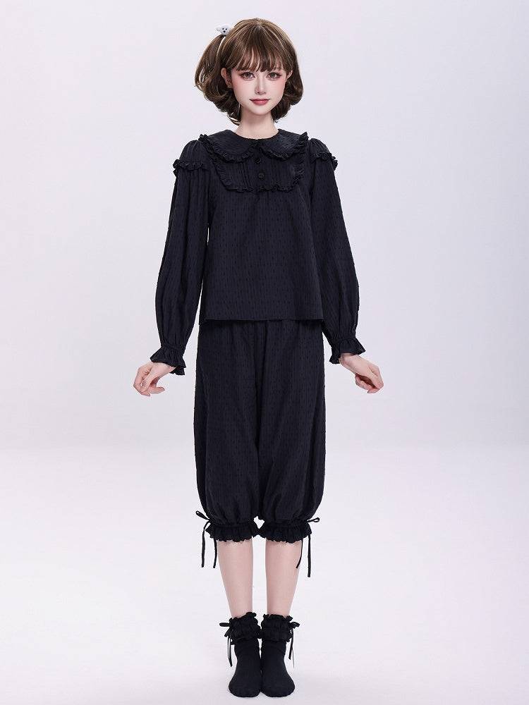 Plus Sizes Available Black Ruffle Trim Peter Pan Collar Sweet Lolita Blouse