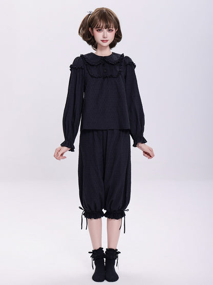 Plus Sizes Available Black Ruffle Trim Peter Pan Collar Sweet Lolita Blouse