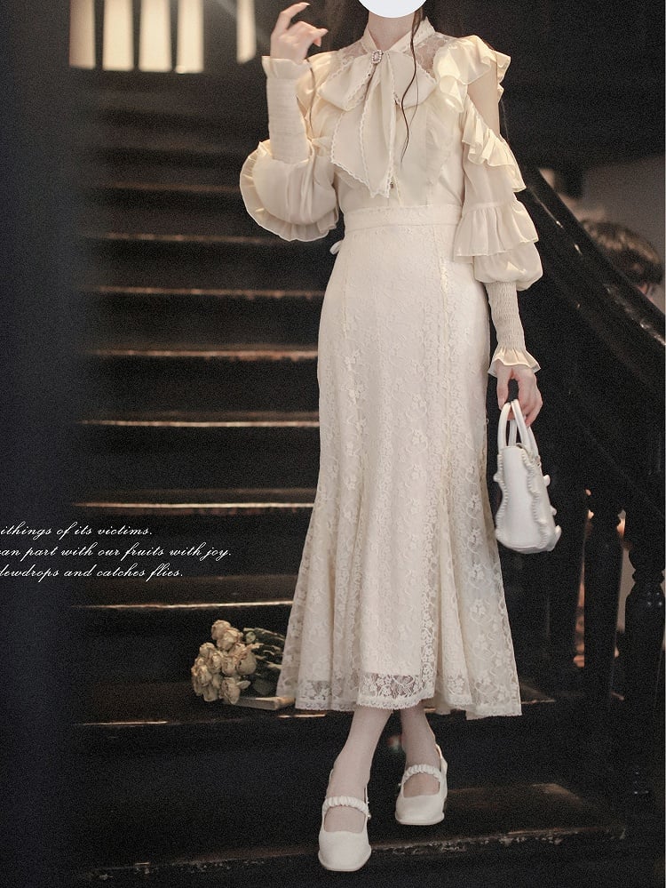 Jirai Kei Beige Mermaid Skirt | Elegant High Waist in Clean & Pure Style