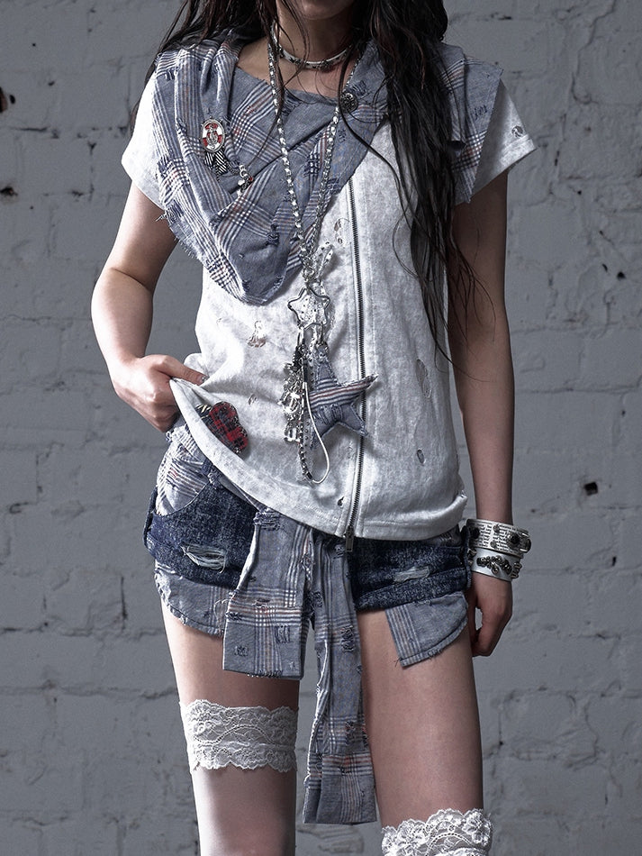 Punk Rock Skeleton and Star Charm White Necklace Keychain