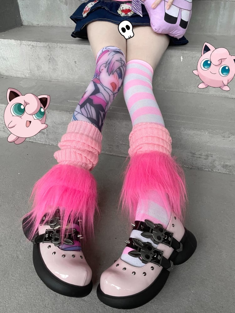 Skeleton Bunny Buckles Pink and Black Punk Mary Janes