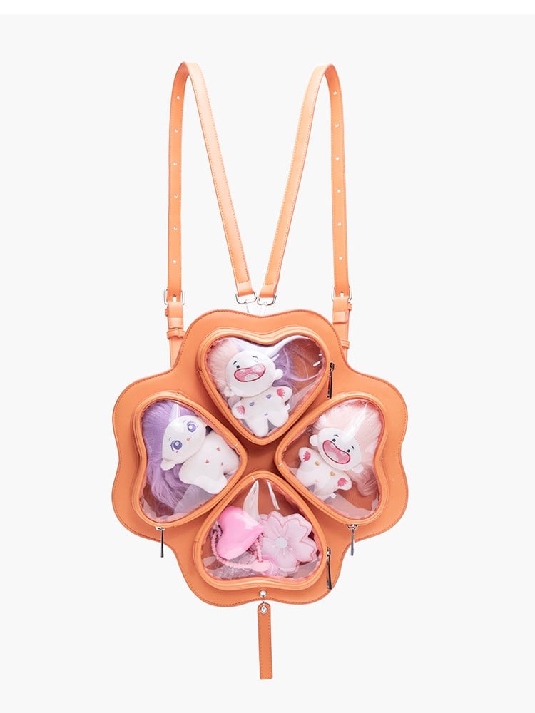 2-way Charming Orange Clover Ita Backpack In Kawaii Style