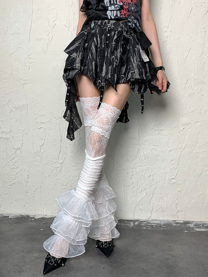 White Bittersweet Floral Pattern Over-knee Stockings