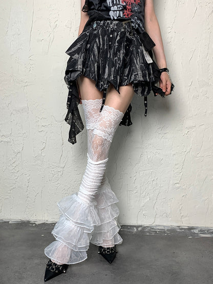 White Bittersweet Floral Pattern Over-knee Stockings