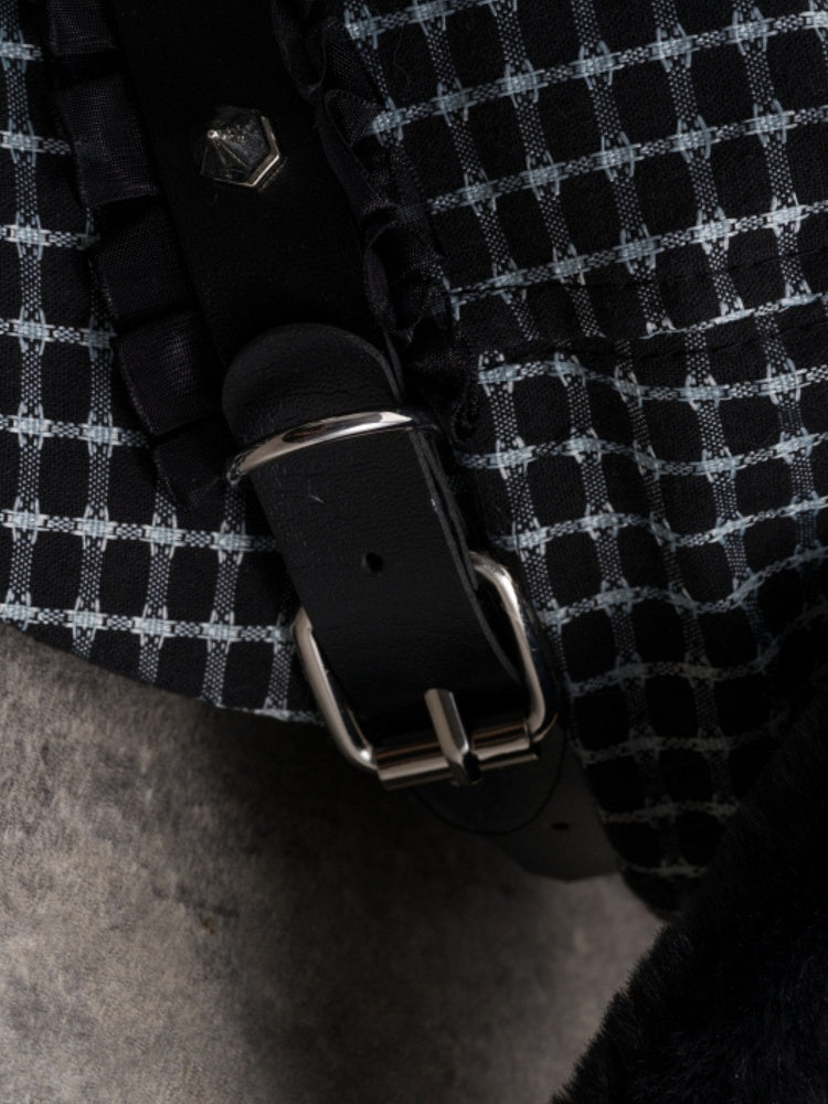 Black Gothic Studs Decorated Buckle Design Plush Puppy Ear Beret Hat