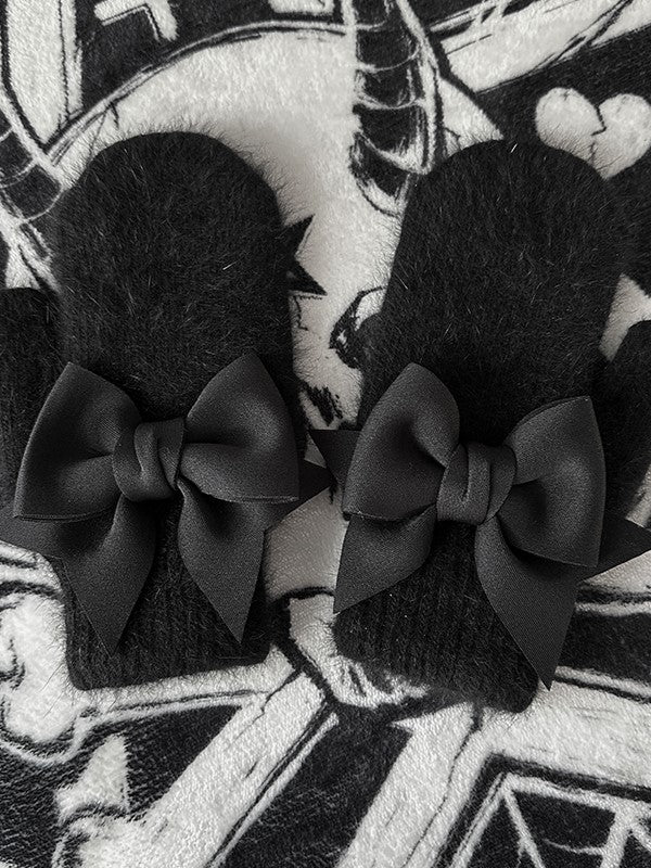 Black Gothic Bowknot Details Full-finger Gloves