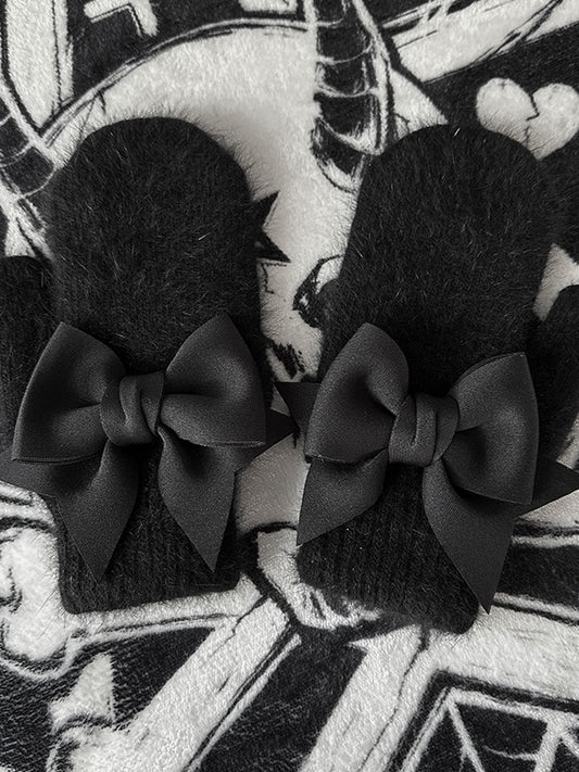 Black Gothic Bowknot Details Full-finger Gloves