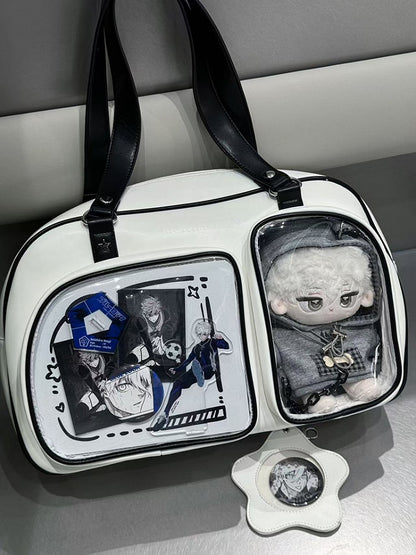 White & Black Contrast Trim Bread-shaped Ita Shoulder Bag