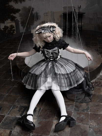 Plus Size Friendly Gothic Cross Big Bow Neckline Jumper Skirt Black and White