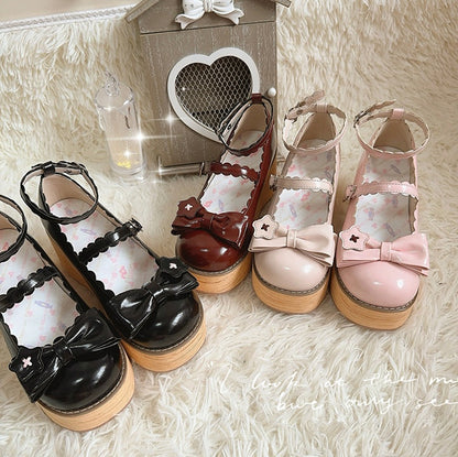 Clearance-Size 35 Brown Star Applique Bow at Top Lolita Platform Shoes