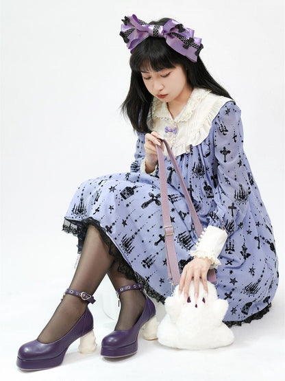 White Ghost-shaped Fleece Crossbody Bag With Taro Purple Straps