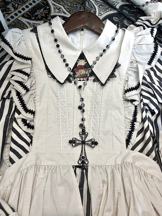 Black Gothic Rhinestoned Cross Pendant Beads Necklace