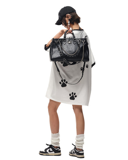 Black Stud Details Large Capacity PU Crossbody Tote Bag Multiple Shoulder Straps