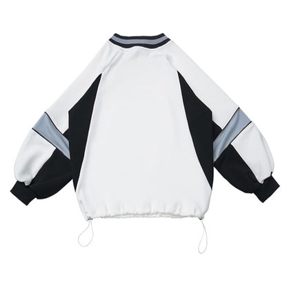 White V-Neck Regular/Back Bow Baseball-Style Sweatshirt with Front Numeric Design