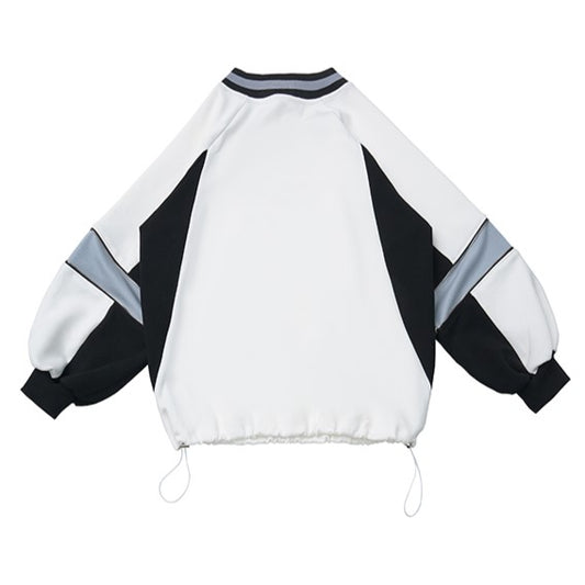 White V-Neck Regular/Back Bow Baseball-Style Sweatshirt with Front Numeric Design