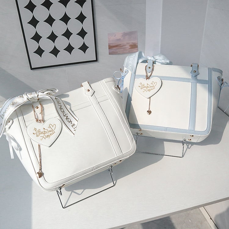 White Bowknot and Heart-shaped Charm Ita Bag