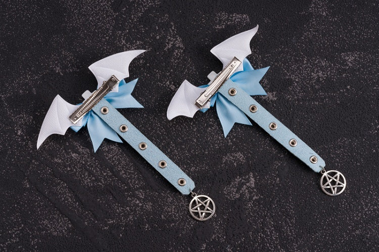 Studs Decorated Blue and White Cross Bowknot Hairclips