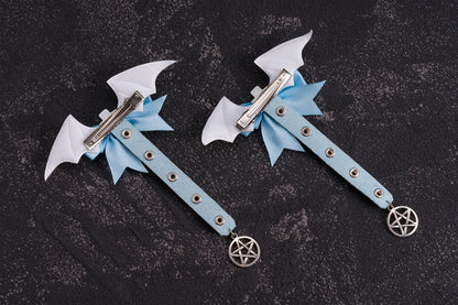 Studs Decorated Blue and White Cross Bowknot Hairclips