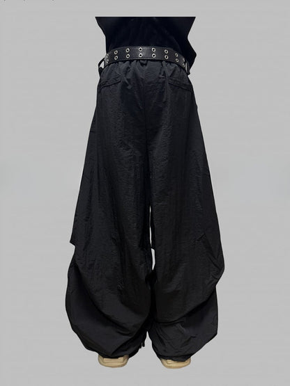 Black Letter Decorated Wide-leg Cut Pants