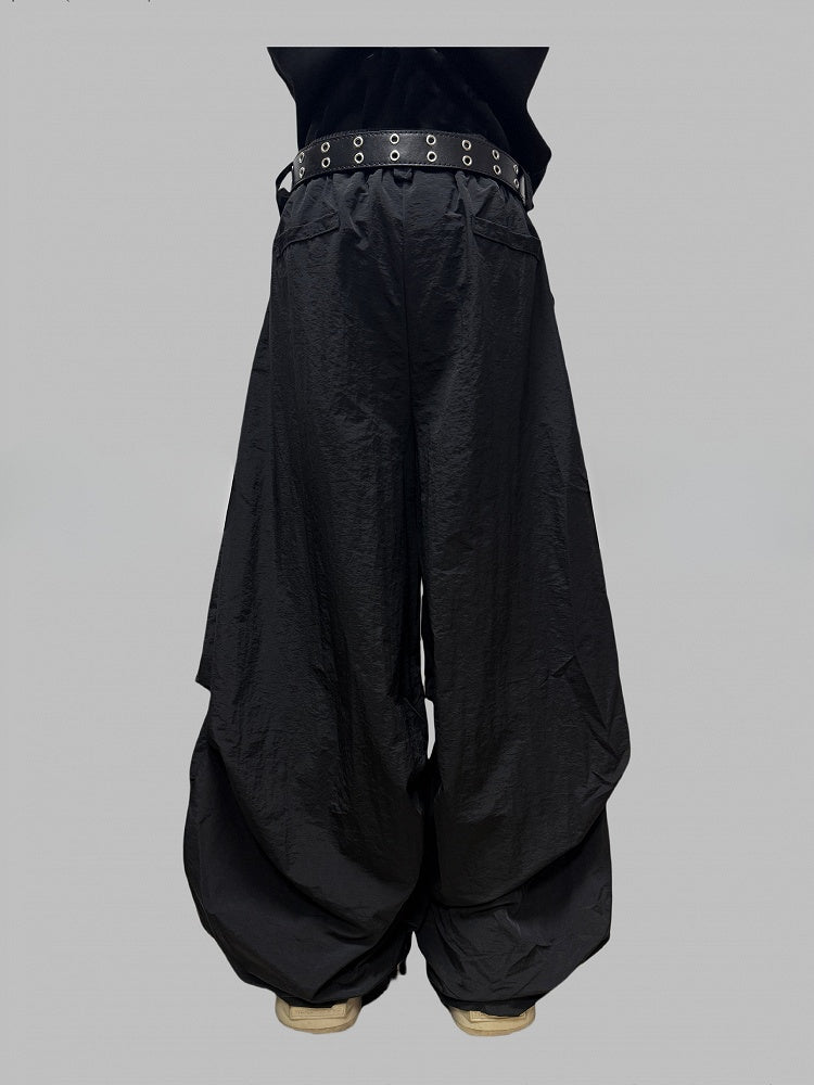 Black Letter Decorated Wide-leg Cut Pants