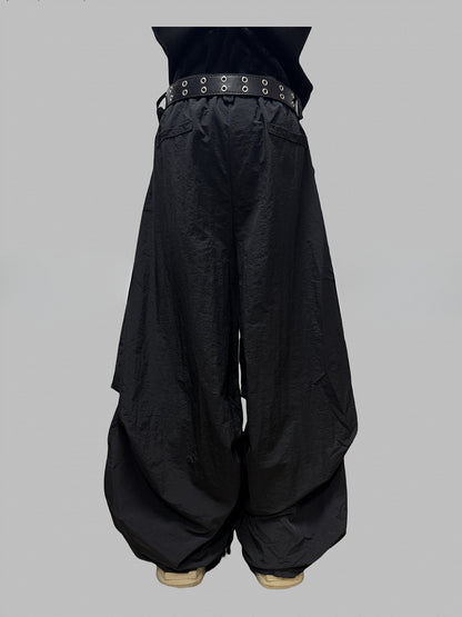 Black Letter Decorated Wide-leg Cut Pants