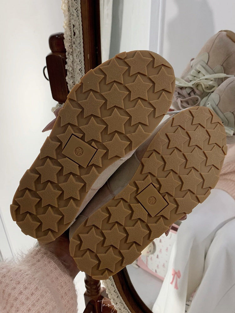 Pink Letter And Bear Decorated Front Lace-up Ties Sneakers