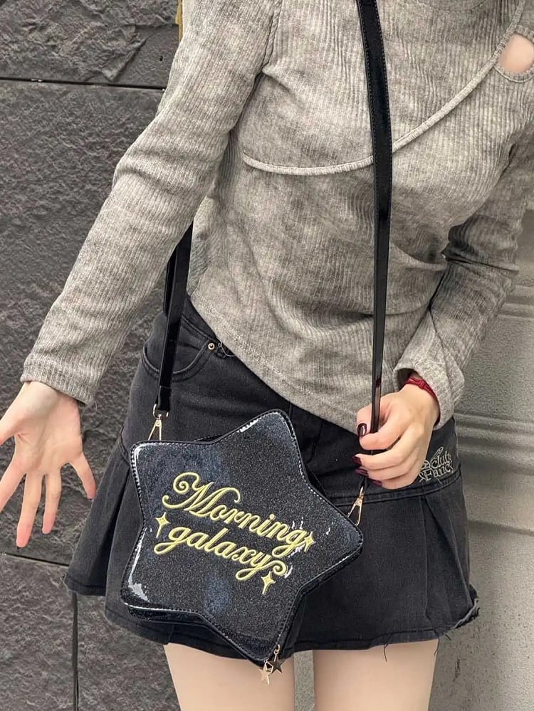 Black PU Star-shaped Ita Bag Set with Detachable Badge Charm