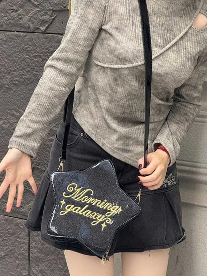 Black PU Star-shaped Ita Bag Set with Detachable Badge Charm