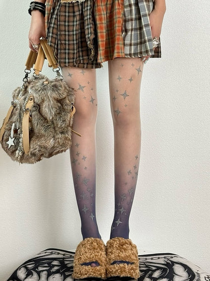 Black&Gray/Blue/Pink Ombre Color Y2K Star Pattern Tights