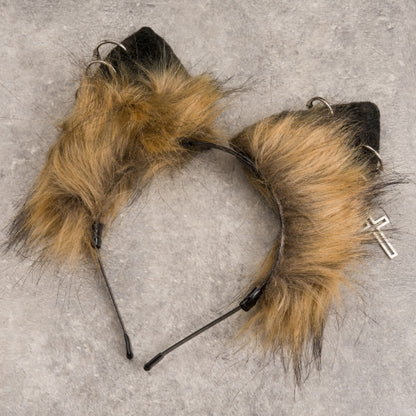 Cross Chains Decorated Black and Yellow Gothic Kitty Ears KC