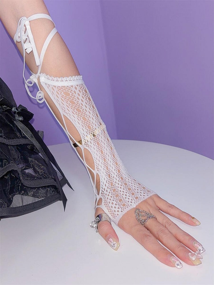 White/Black Fishnet Elastic Sleeves