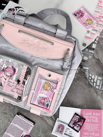 Gray & Pink Letters Embroidery Ita Bag