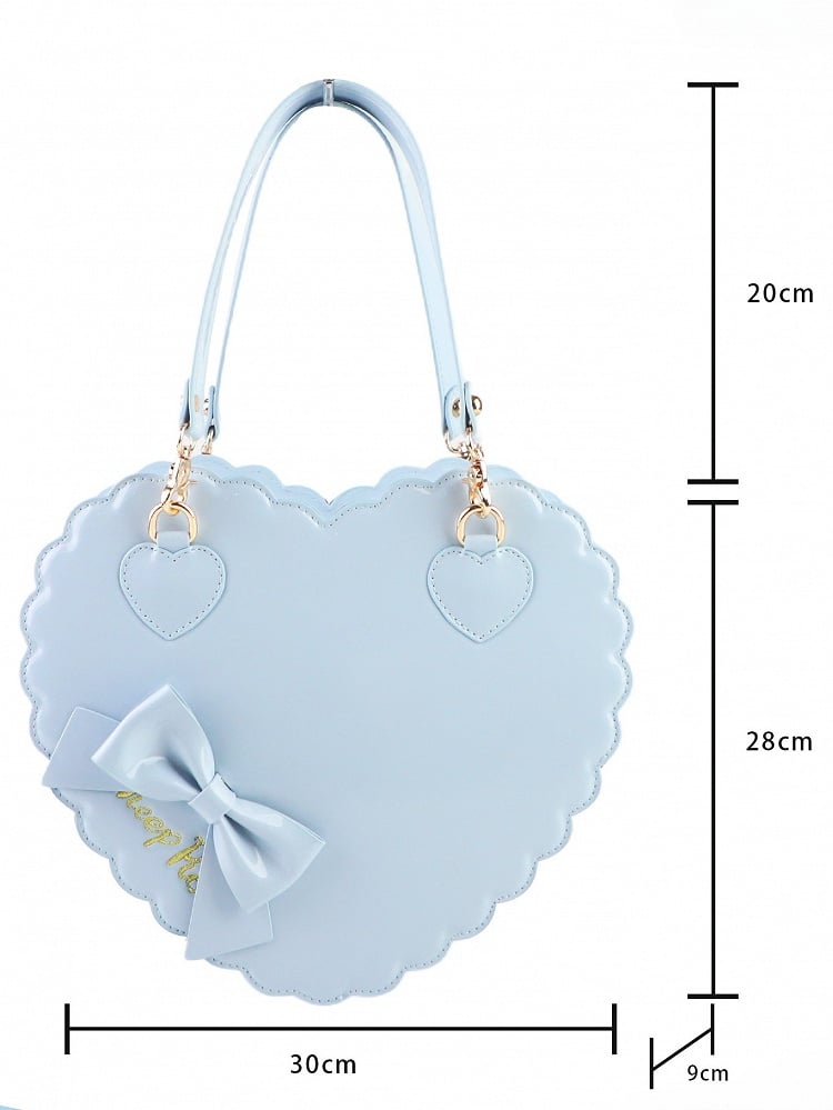 Decorative Bow & Zipper Detail PU Blue Heart Hand/Crossbody Bag in Large Size