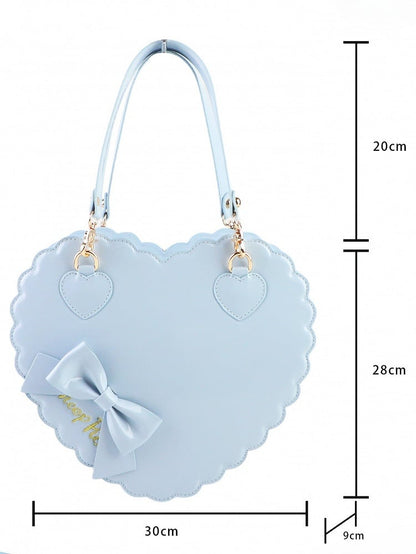Decorative Bow & Zipper Detail PU Blue Heart Hand/Crossbody Bag in Large Size