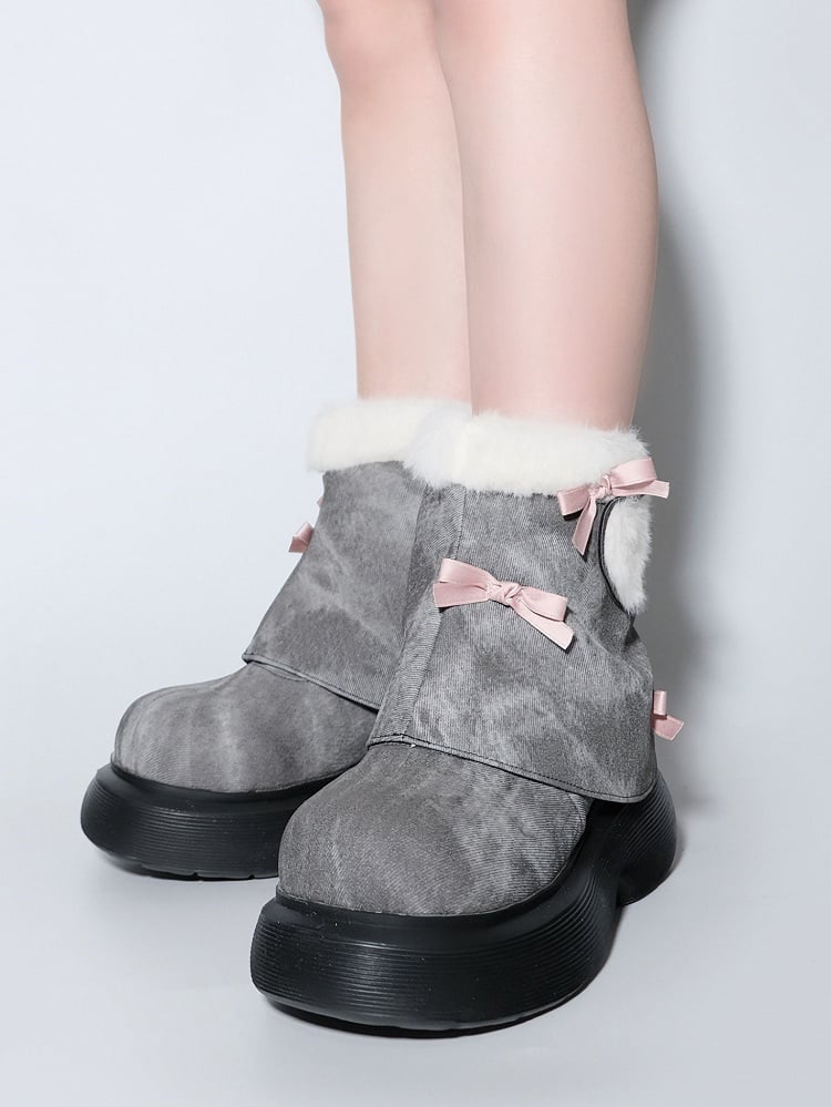 Bow Accents Gray Sweet Winter Boots