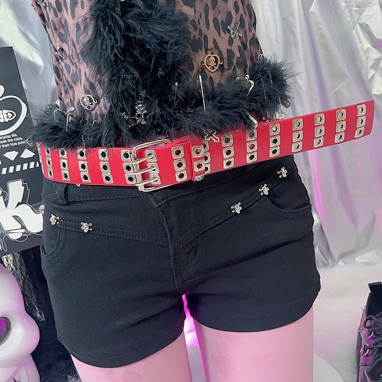 Black/Red/White Rock Punk PU Waist Belt