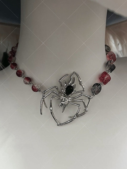 Red Gothic Beaded Spider Choker