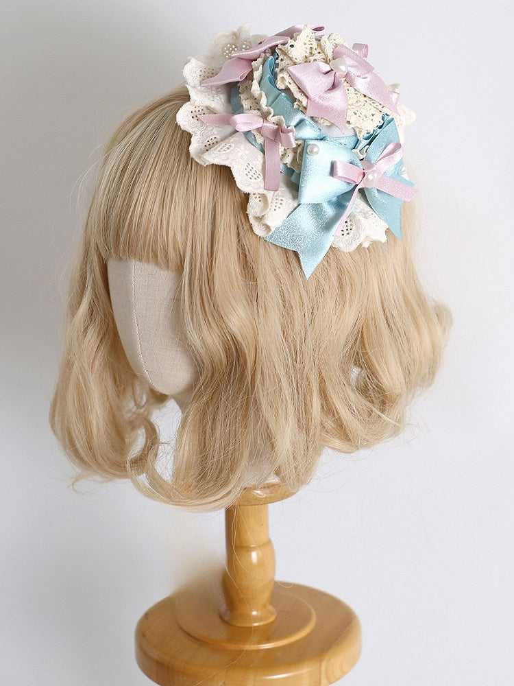 Pink&Blue Sweet Lolita Beaded Decorated Bowknot Details Mini Hat