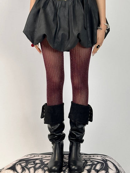 Black/Red/Gray/Brown Striped Pattern Tights