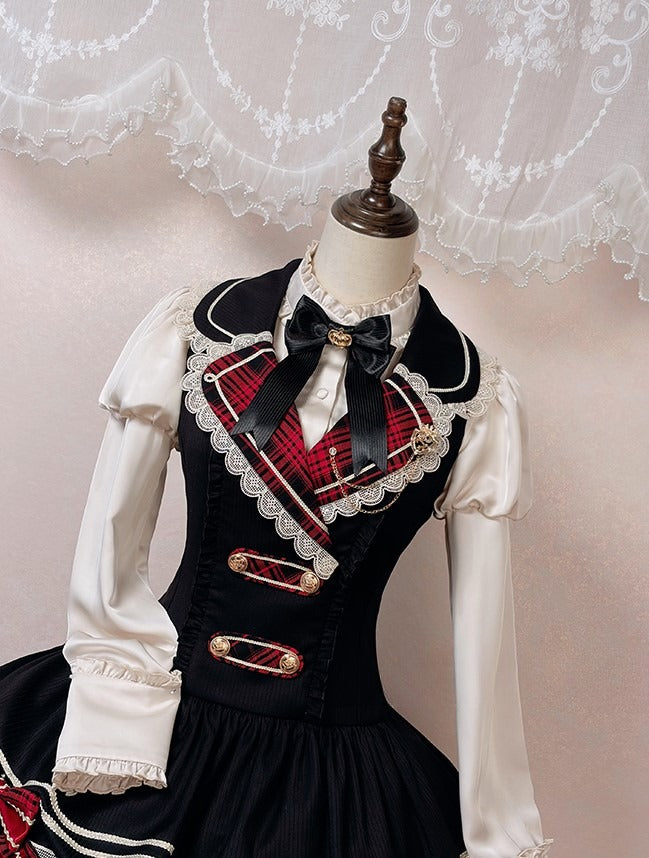 Black Lolita Bow Tie with Crown Accent