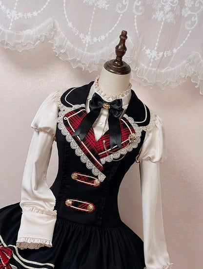 Black Lolita Bow Tie with Crown Accent