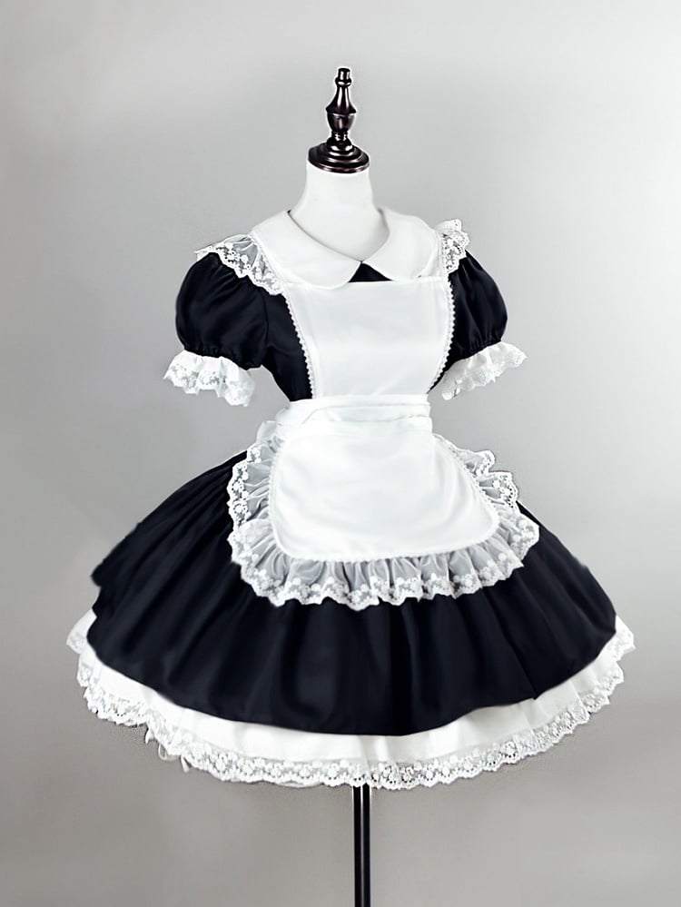 Plus Sizes Available Black Short Version Maid One Piece + Apron