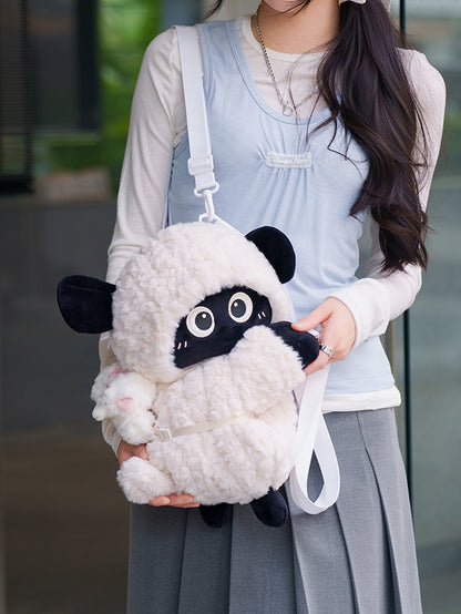 Cute Little Lamb White&Black Plush Backpack/Crossbody Bag + Keychain